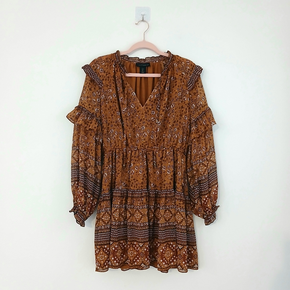 House Of Harlow 1960 Bohemian Brown Patterned Dress